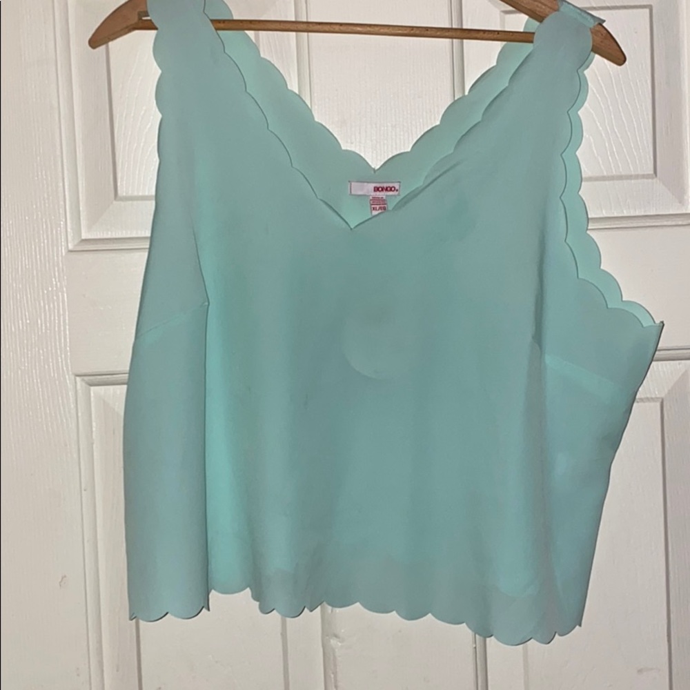 Mint green top with scalloped ends